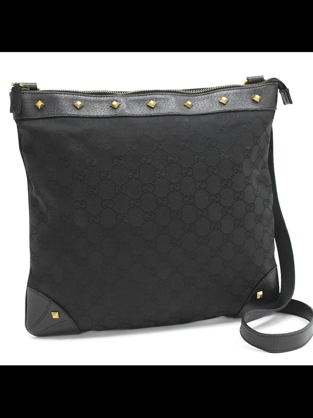 Gucci Black Nylon GG Stud-Trim Crossbody Bag
